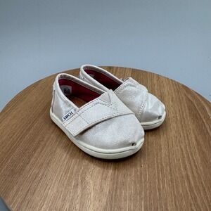 Toms Baby Slip On Shoes Size 4 Silver Sparkle Glitter Alpargata Casual‎
